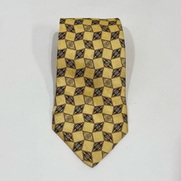 Geoffrey Beene Silk Tie Geometric Men Necktie Gold Color - Picture 15 of 15